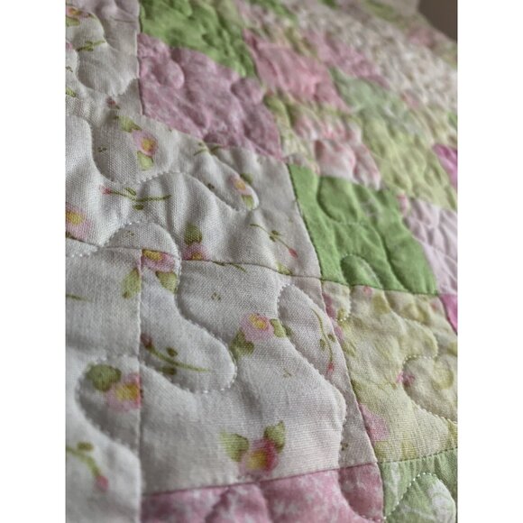 Handmade Patchwork Baby Quilt Pink & Green Floral /Star / Heart Reversible - Picture 6 of 16